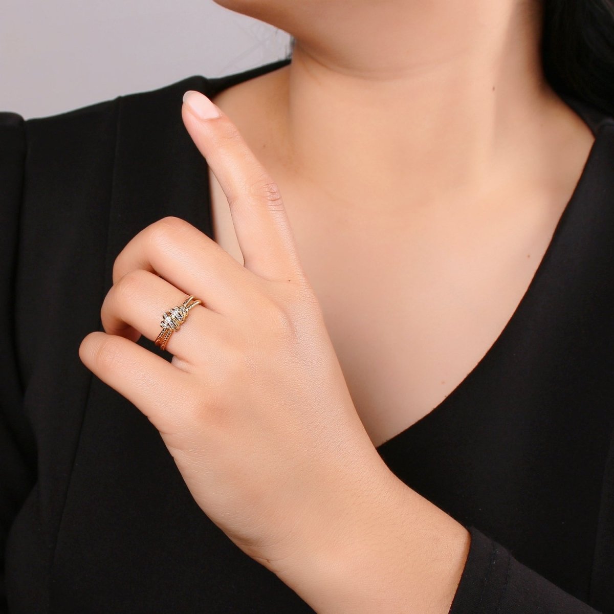 Simple Minimalist Dainty Thin Ring Stackable Rings Double Band Style Open Ring Twisted Ring Everyday Wear R-186 - DLUXCA