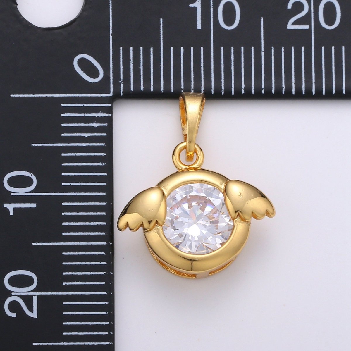 Simple Round Crystal Gold Filled Little Wings Pendants J-078 - DLUXCA