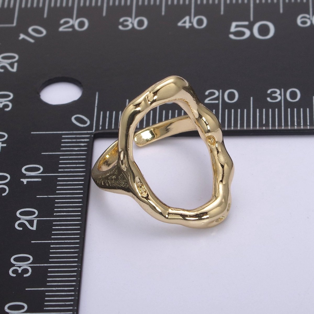 Simple Rustic Gold Oval Ring Hammered Chunky Geometric Jewelry Stackable Open Adjustbale Ring U-289 - DLUXCA