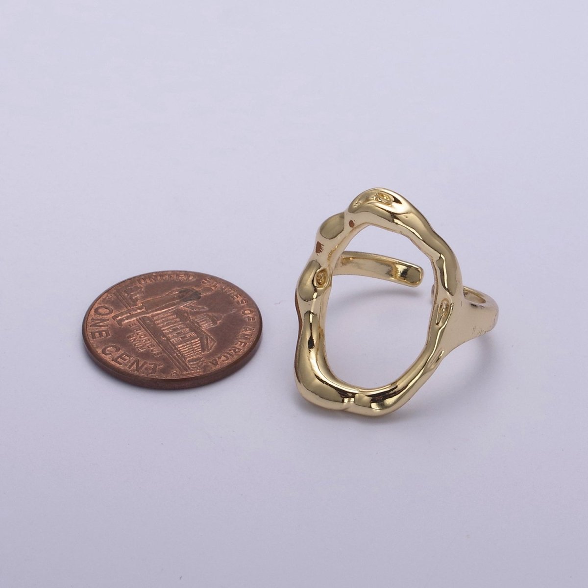 Simple Rustic Gold Oval Ring Hammered Chunky Geometric Jewelry Stackable Open Adjustbale Ring U-289 - DLUXCA