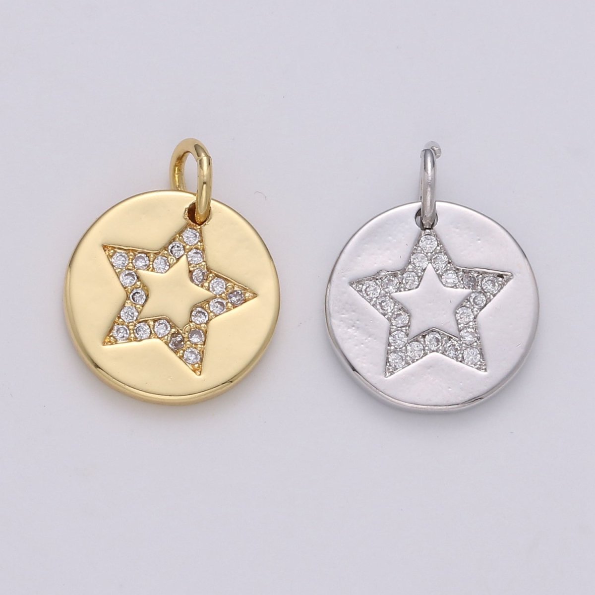 Simple Star with CZ Crystal Coin Gold Filled Charm D-470-D-471 - DLUXCA