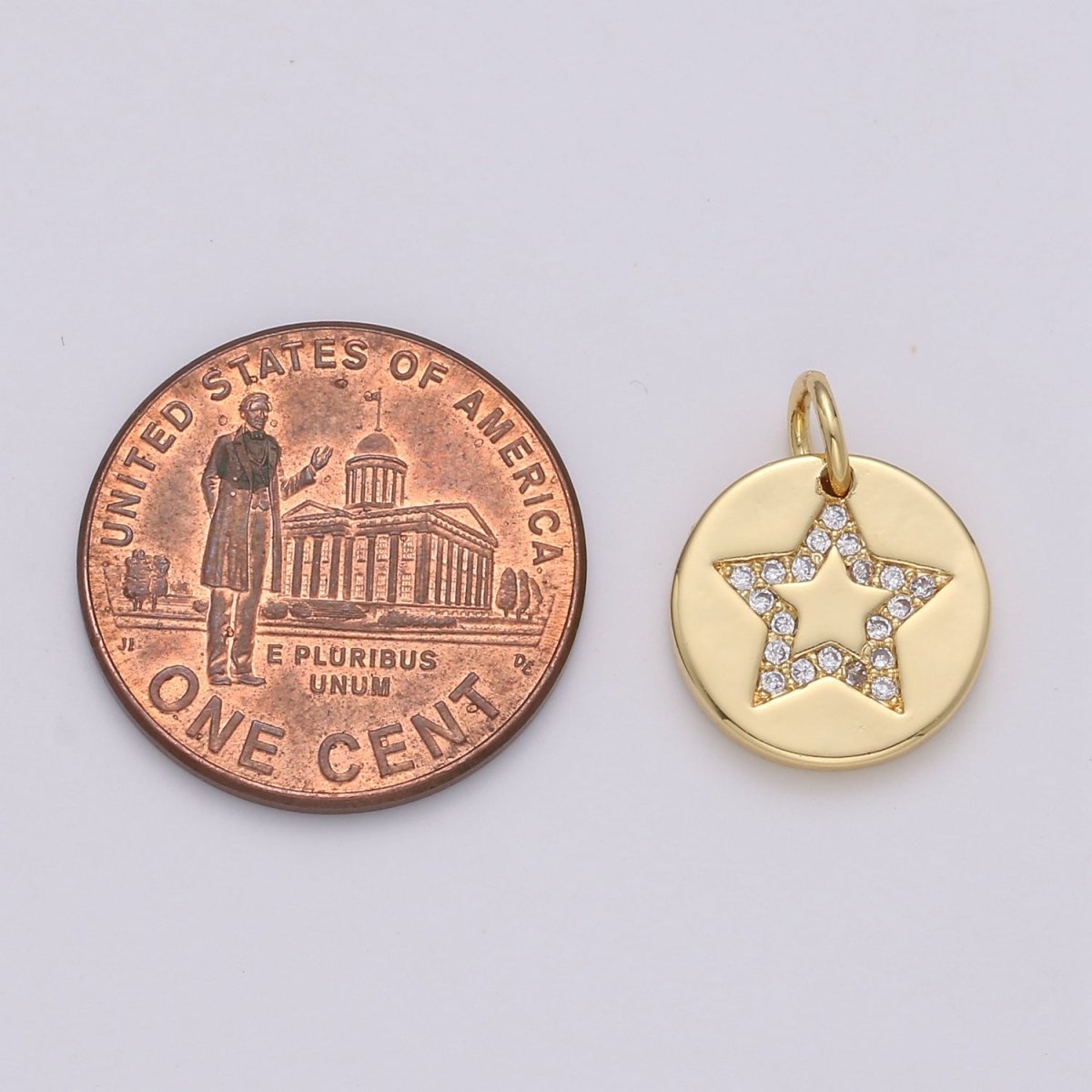 Simple Star with CZ Crystal Coin Gold Filled Charm D-470-D-471 - DLUXCA