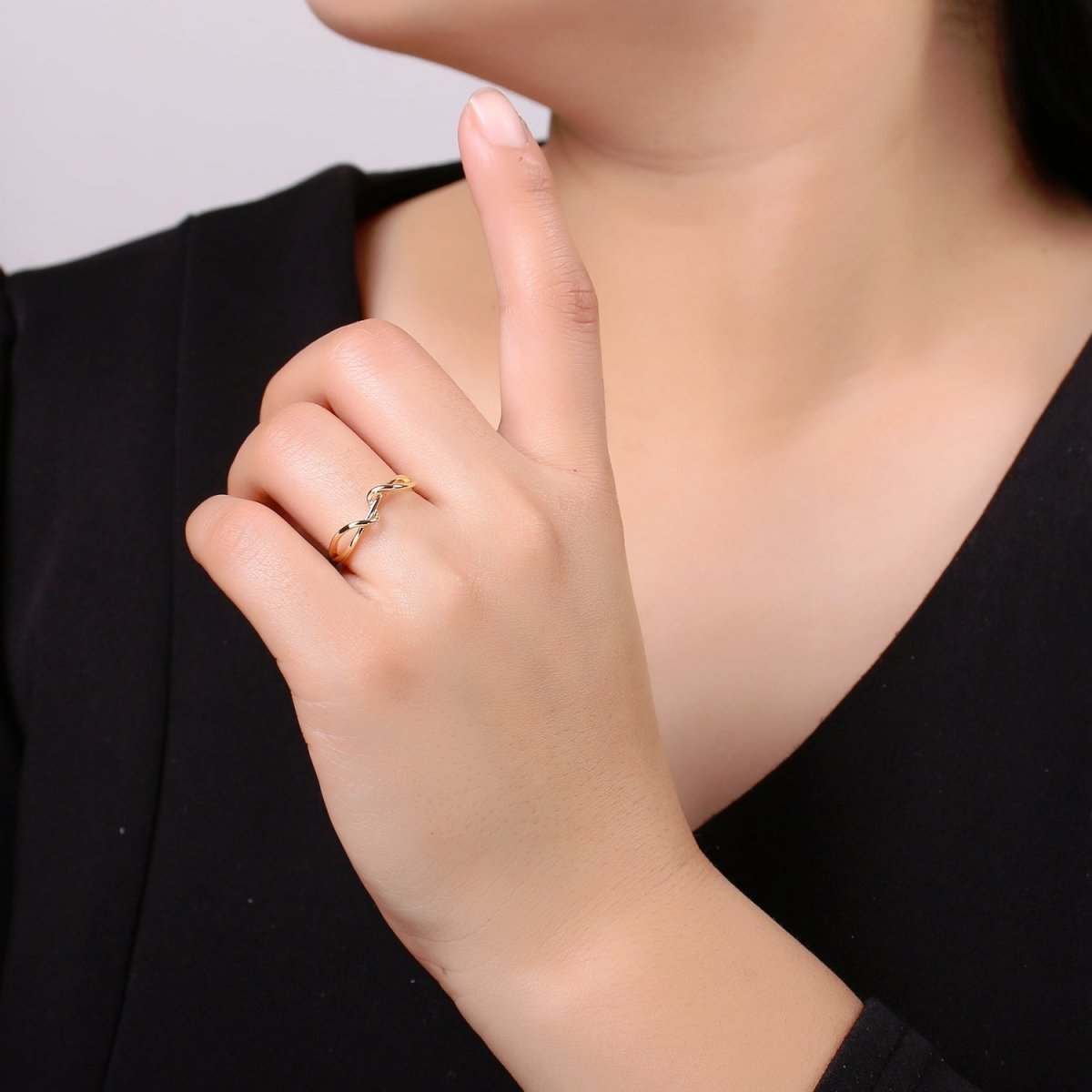 Simple Wave Gold Filled adjustable Ring R-250 - DLUXCA
