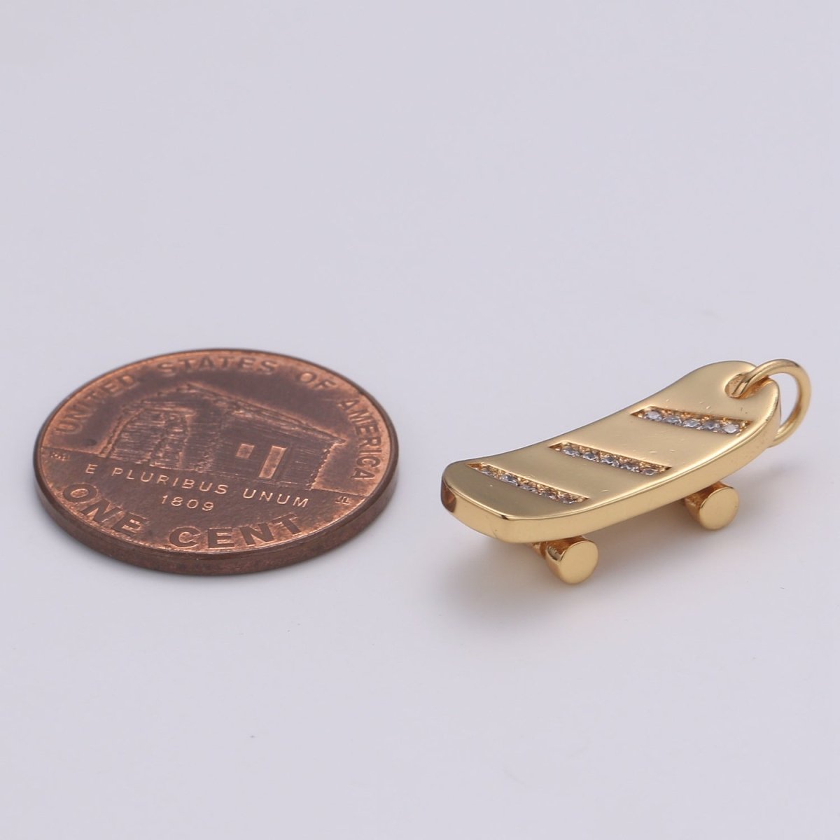 Skate Board Pave Charm, 18K Skate Board Cubic Zirconia Pendant 23X7mm Mobility Jewelry Outdoor Activity Inspired, Metro Style Design E-184 E-782 - DLUXCA