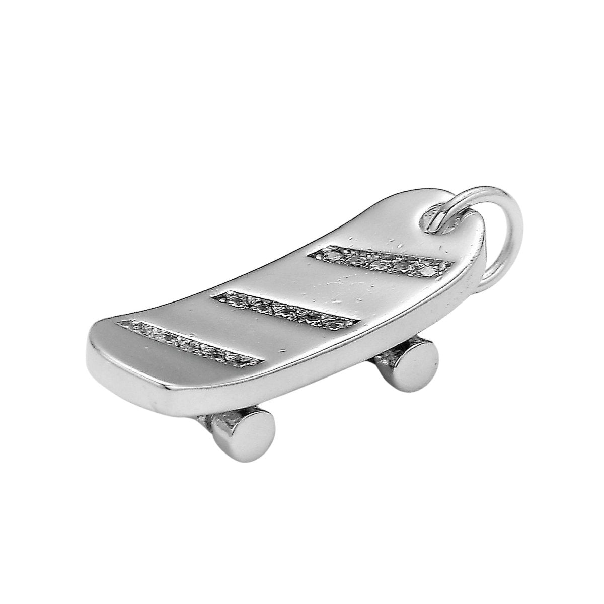 Skate Board Pave Charm, 18K Skate Board Cubic Zirconia Pendant 23X7mm Mobility Jewelry Outdoor Activity Inspired, Metro Style Design E-184 E-782 - DLUXCA