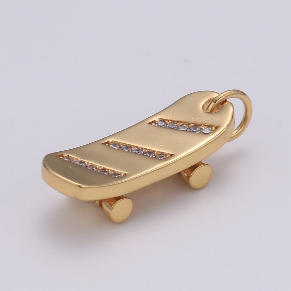 Skate Board Pave Charm, 18K Skate Board Cubic Zirconia Pendant 23X7mm Mobility Jewelry Outdoor Activity Inspired, Metro Style Design E-184 E-782 - DLUXCA