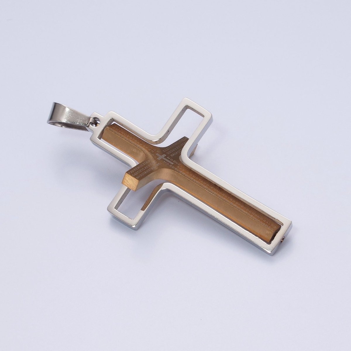 Sleek Steel Unisex Cross Necklace Pendant | Gold Cross Padre Nuestro for Men and Women | Lords Prayer Cross Pendant, Religious Medals, Our Father Pendant, Catholic Pendant, X-635 X-636 - DLUXCA