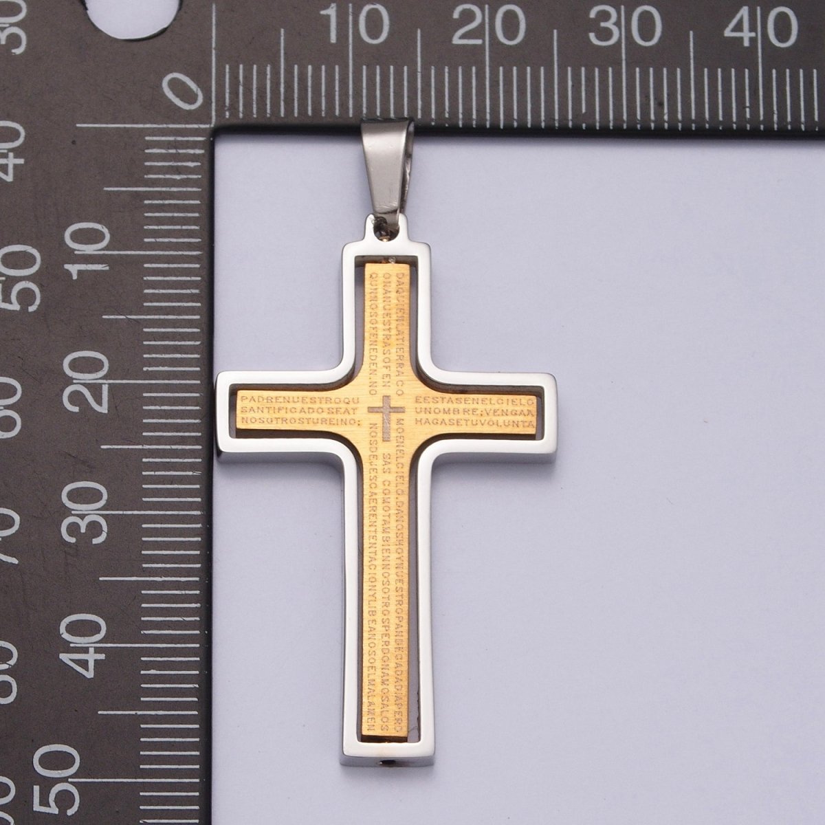 Sleek Steel Unisex Cross Necklace Pendant | Gold Cross Padre Nuestro for Men and Women | Lords Prayer Cross Pendant, Religious Medals, Our Father Pendant, Catholic Pendant, X-635 X-636 - DLUXCA