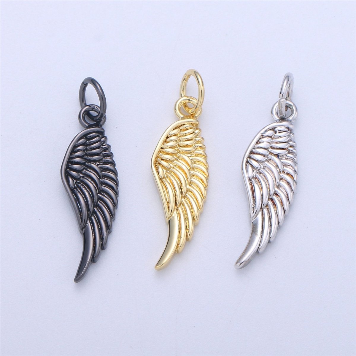 Small Angel Wing Charm, Gold Angel Wing Charm, Silver Wings, Black Guardian Angel Wing Charms, Angel Wing Jewelry, Dainty Charm Bracelet C-926 - DLUXCA