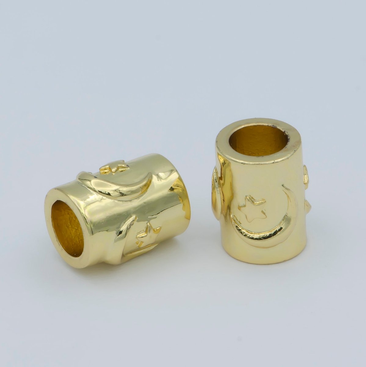 Small Bead 8x7mm Bead CZ Gold Bead Star Moon Beads cylinder Cubic Bead for Bracelet Necklace Supply Large Hole Beads B-547 - DLUXCA