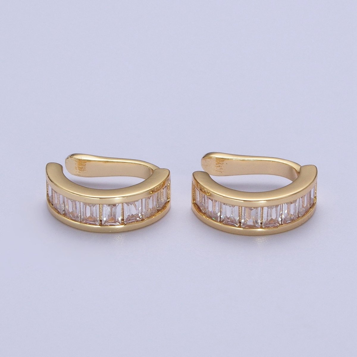 Small Gold Baguette Earcuff Clear Diamond CZ Earrings No Pierce Earring Dainty Earrings AI-088 - DLUXCA