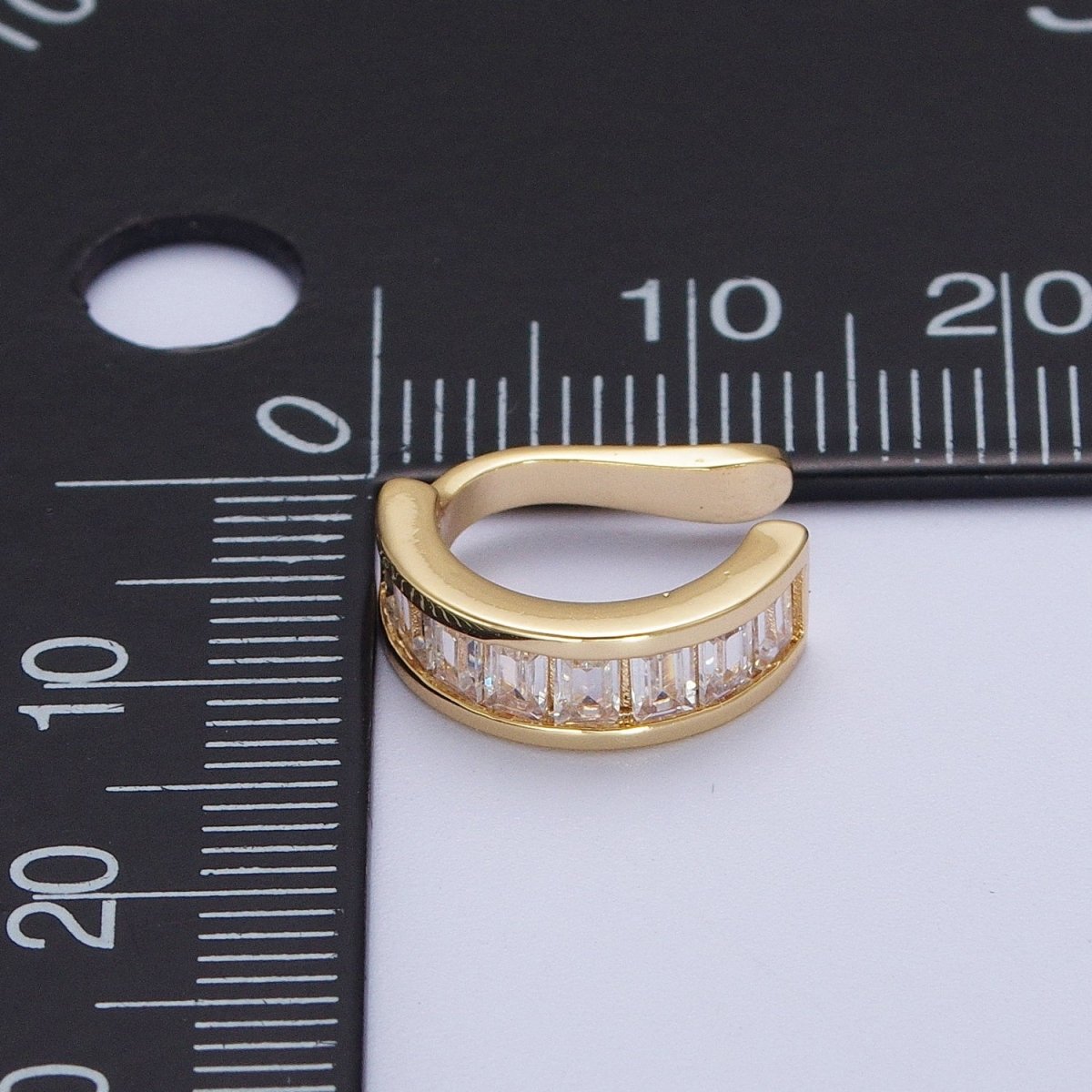 Small Gold Baguette Earcuff Clear Diamond CZ Earrings No Pierce Earring Dainty Earrings AI-088 - DLUXCA