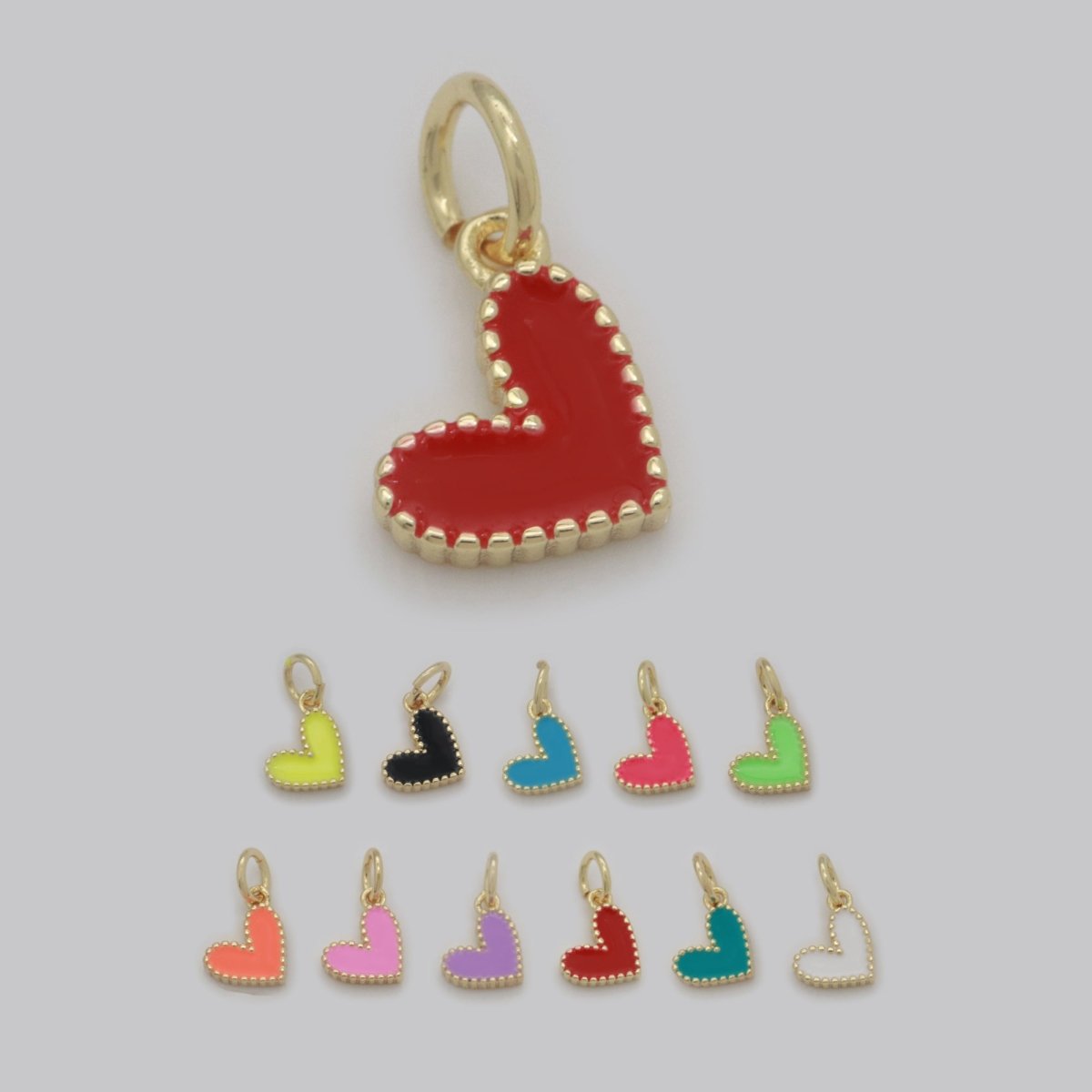 Small Gold Heart Charm - Dainty Enamel Mini Heart Add On Charm Tiny Colorful Heart Love Inspired Gold filled Pendant for Necklace Bracelet M-637 M-638 M-640to M-647 - DLUXCA