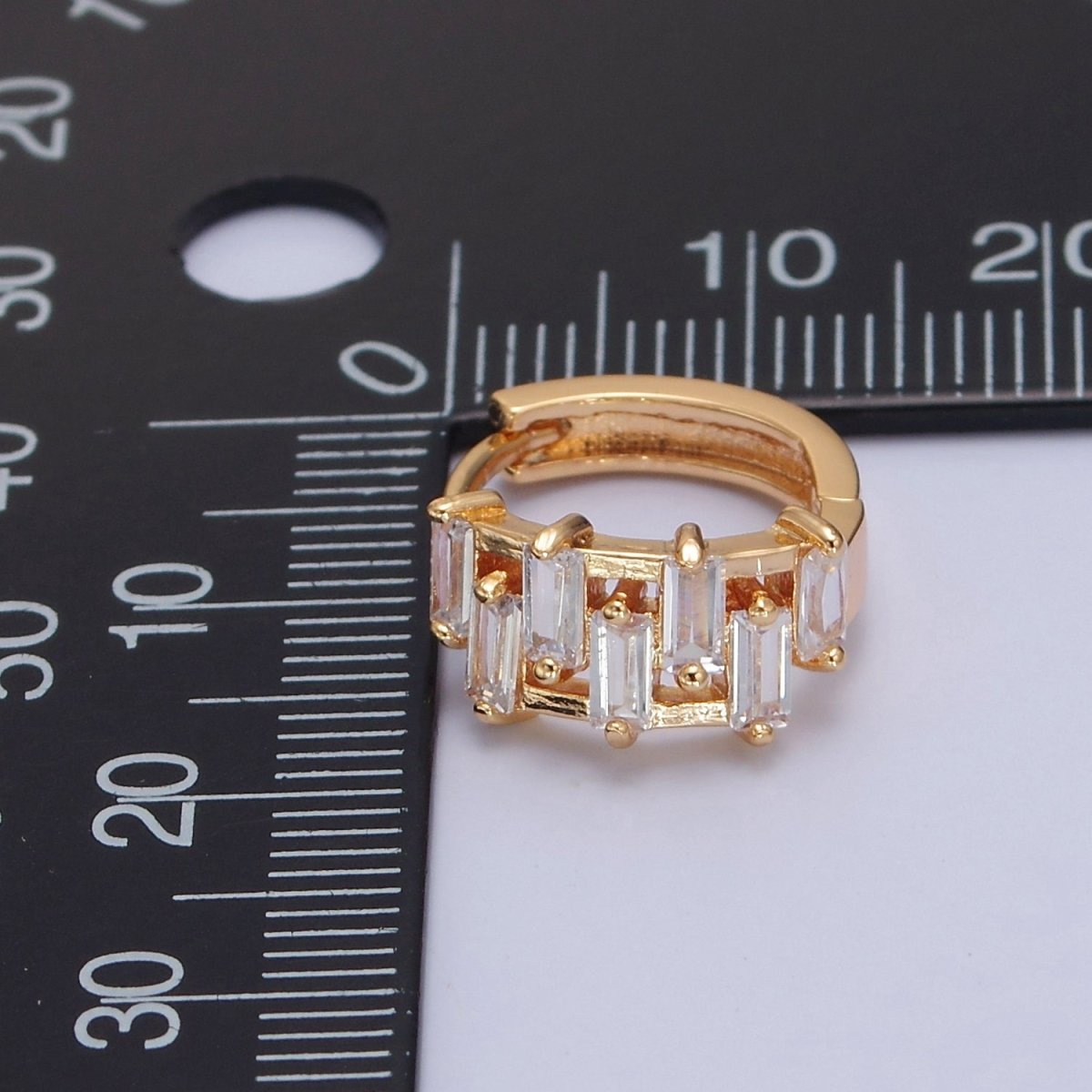 Small Hoop Earrings Gold Baguette Hoops Minimalist Earrings T-389 - DLUXCA