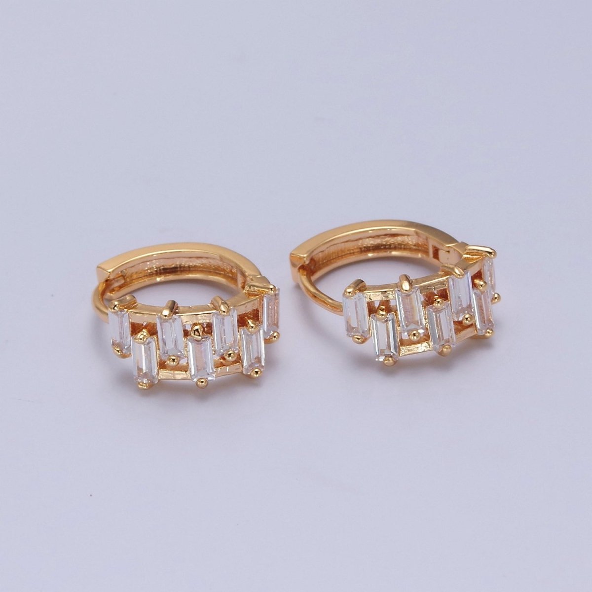 Small Hoop Earrings Gold Baguette Hoops Minimalist Earrings T-389 - DLUXCA