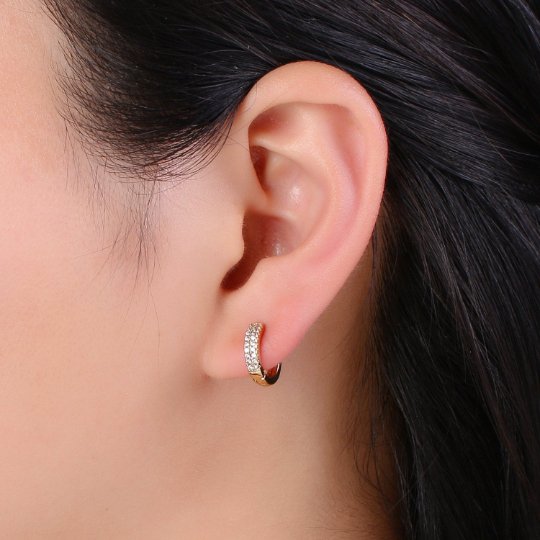 Small Huggie Hoop Earrings 14K Gold Filled Huggie Diamond CZ Silver Tiny Pave Huggie Earrings | Single Cartilage 12mm huggie P-093 P-094 - DLUXCA