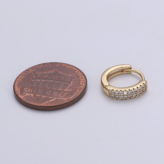 Small Huggie Hoop Earrings 14K Gold Filled Huggie Diamond CZ Silver Tiny Pave Huggie Earrings | Single Cartilage 12mm huggie P-093 P-094 - DLUXCA