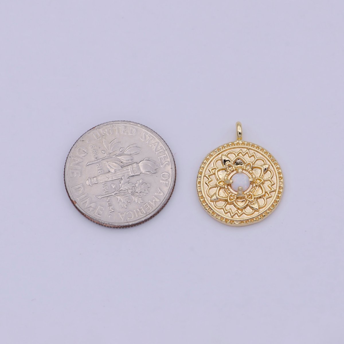 Small Lotus Disc Charm Pendant 18k gold Filled Lotus Flower Yoga Zen Buddha Meditation Floral Round Disc N-910 - DLUXCA