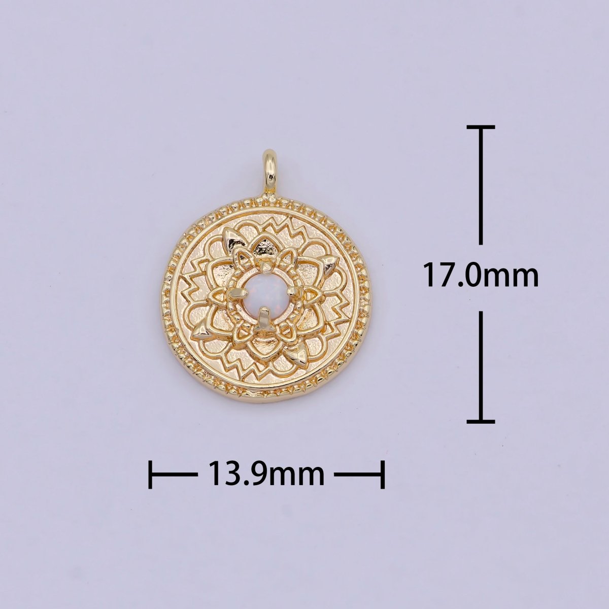 Small Lotus Disc Charm Pendant 18k gold Filled Lotus Flower Yoga Zen Buddha Meditation Floral Round Disc N-910 - DLUXCA