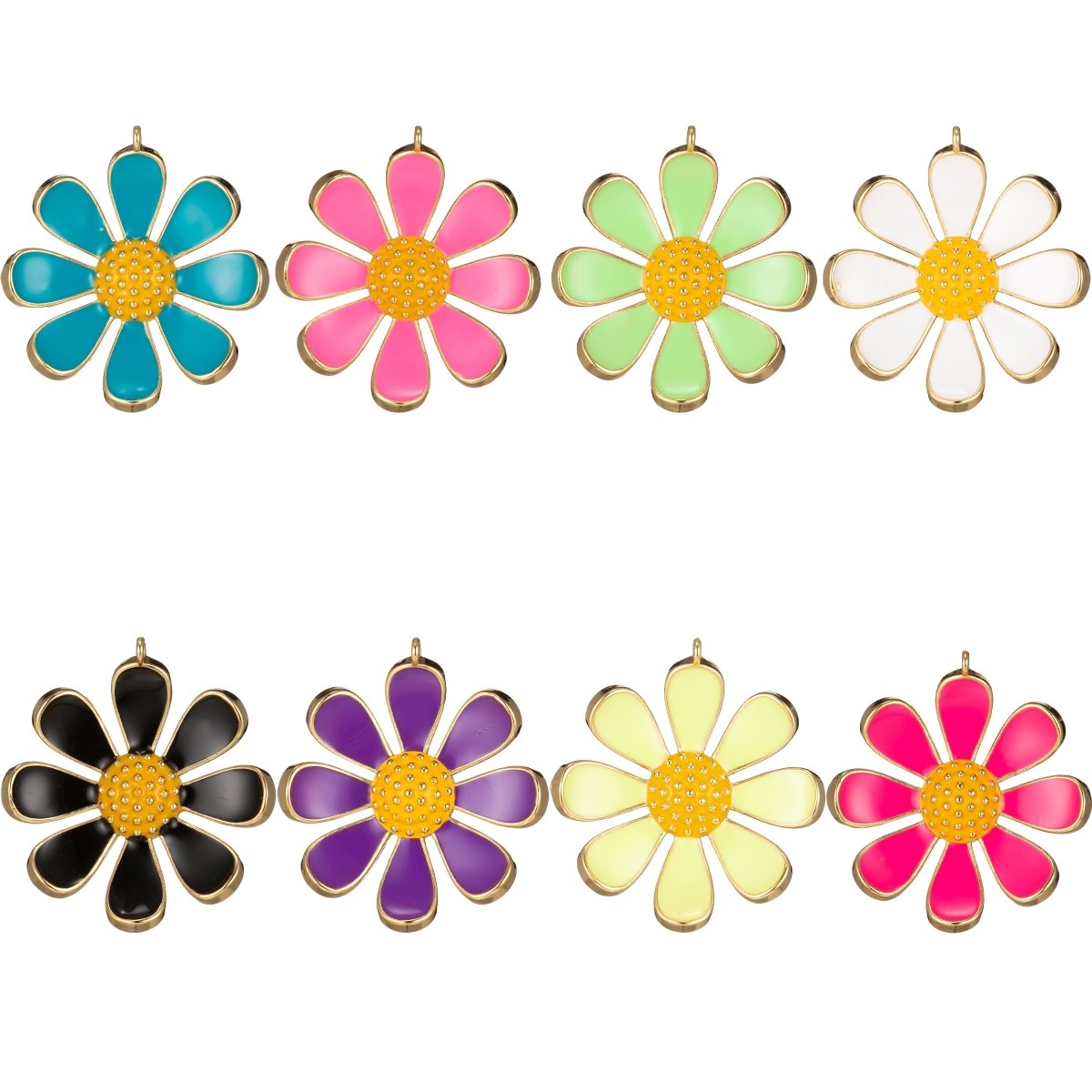 Small / Medium / Large Barbiecore Pink Jewelry Colorful Enamel Daisy Flower Charm Pendant M-220-M-243 - DLUXCA