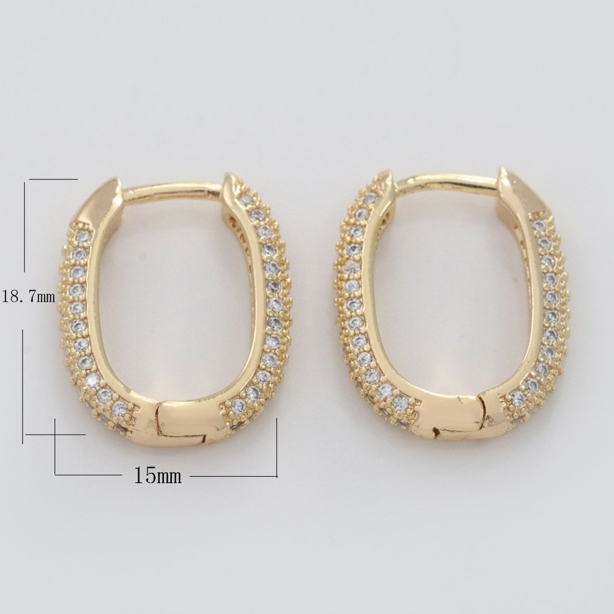 Small Oblong CZ Hoop Earrings Hypoallergenic 18K Gold Filled Huggie Hoop Earrings for Women | T-201 - DLUXCA