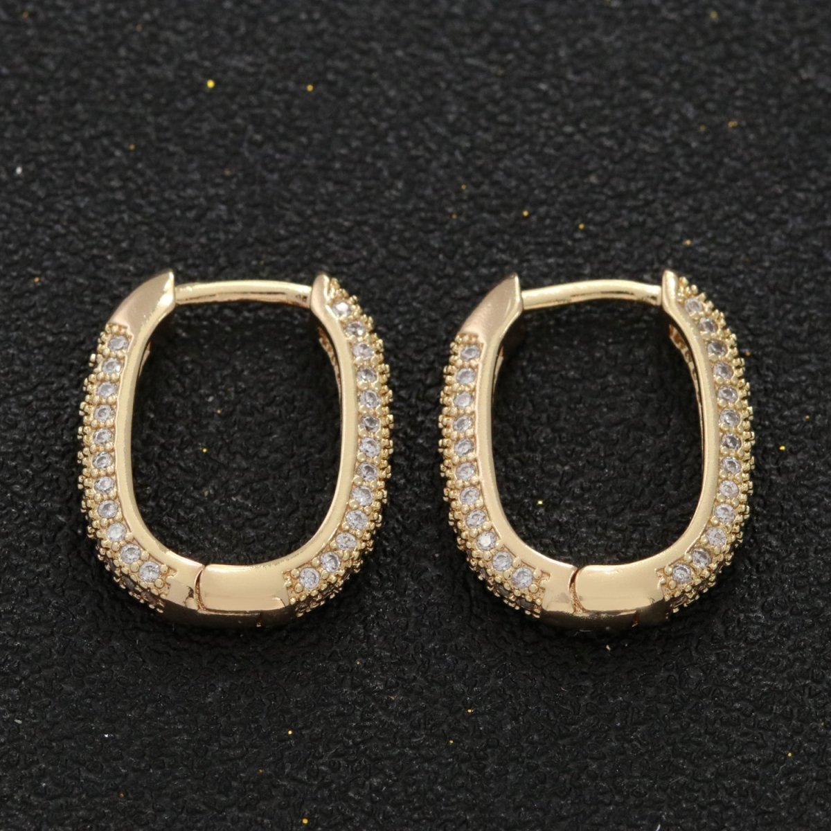 Small Oblong CZ Hoop Earrings Hypoallergenic 18K Gold Filled Huggie Hoop Earrings for Women | T-201 - DLUXCA