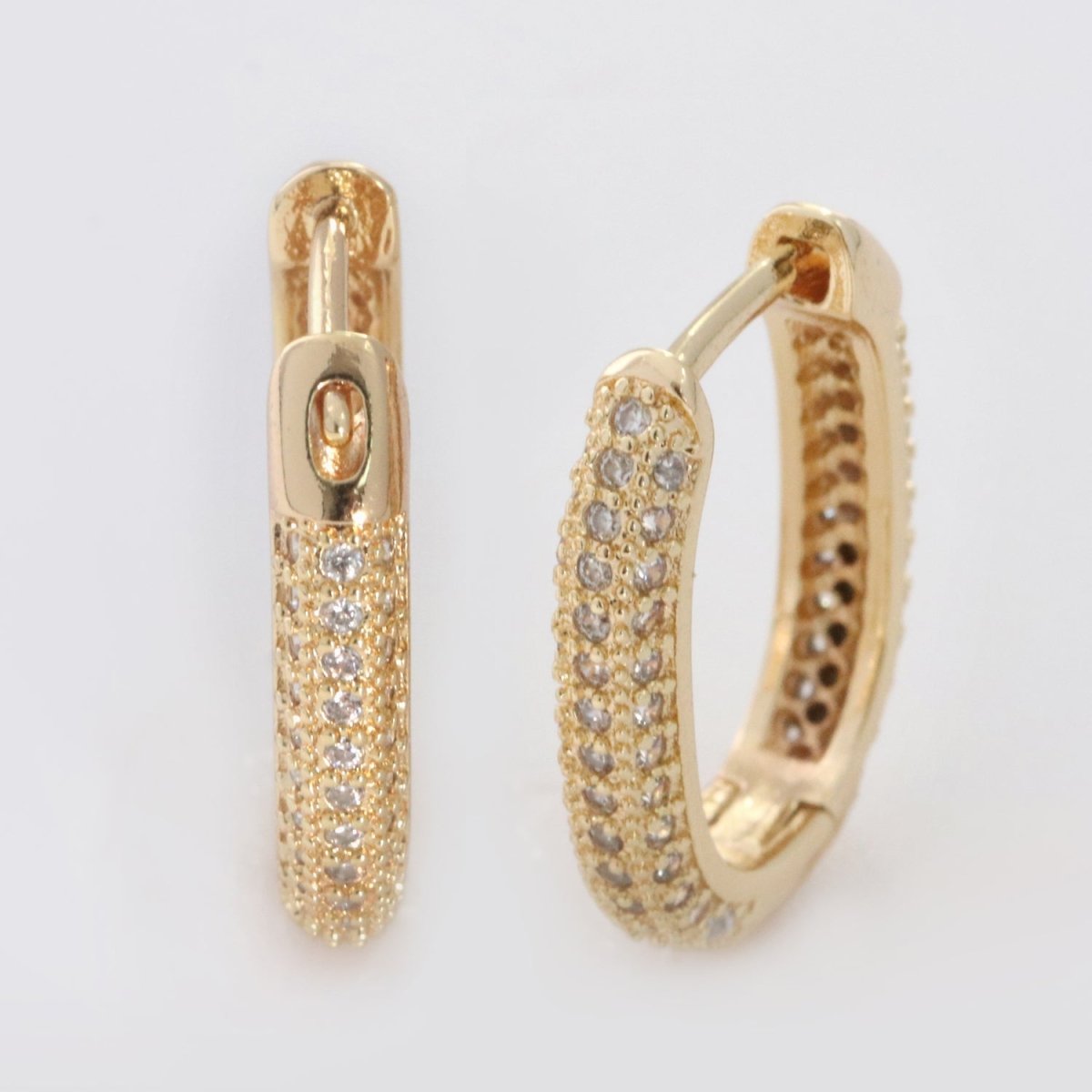 Small Oblong CZ Hoop Earrings Hypoallergenic 18K Gold Filled Huggie Hoop Earrings for Women | T-201 - DLUXCA