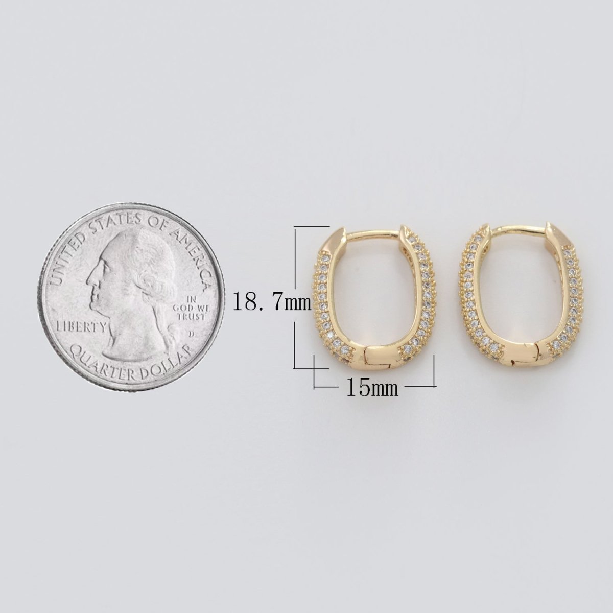 Small Oblong CZ Hoop Earrings Hypoallergenic 18K Gold Filled Huggie Hoop Earrings for Women | T-201 - DLUXCA