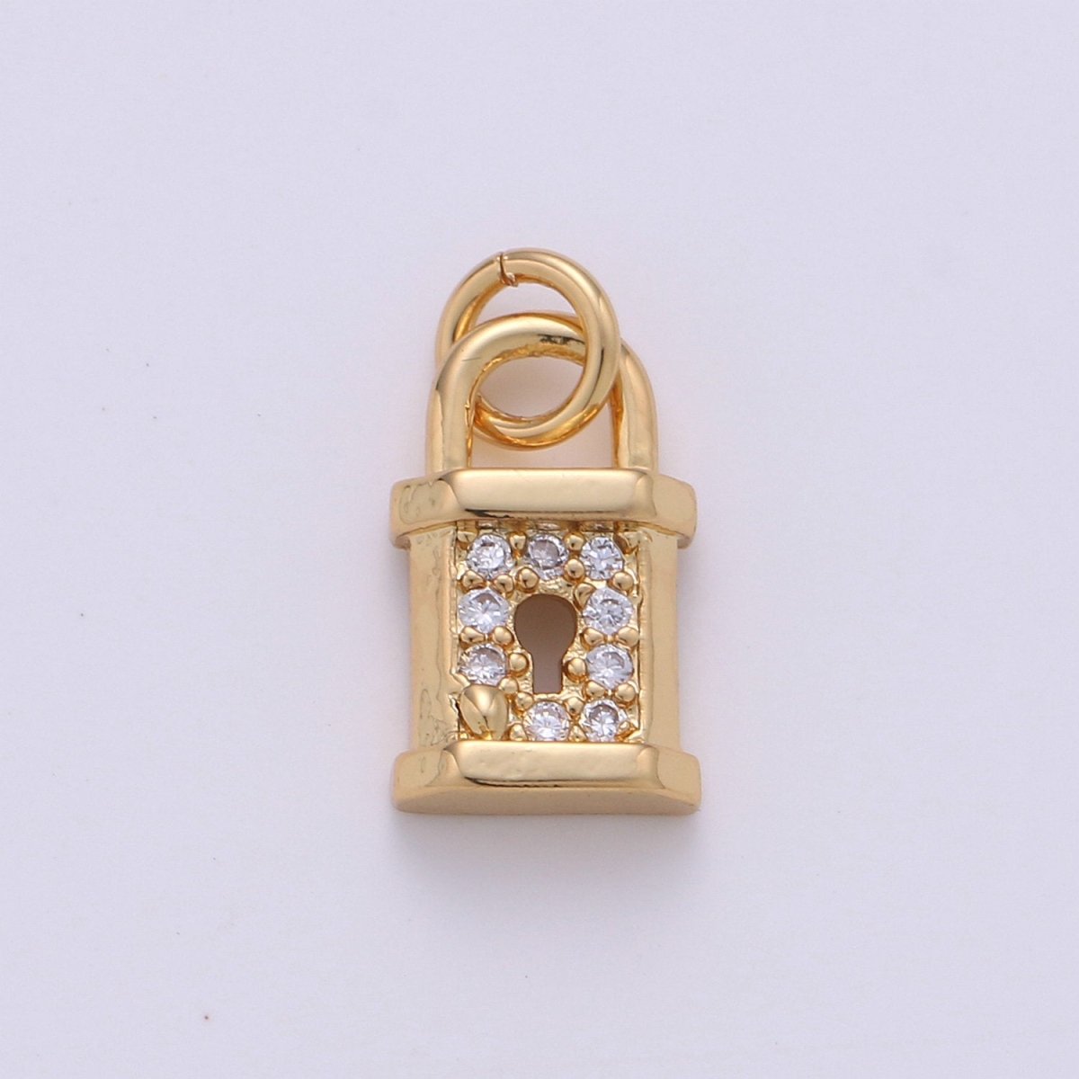 Small Padlock CZ Cubic Zirconia Charm - 18k gold plated over Brass Tiny Gold Lock Micro Pave Charm Pendant Mini Charm for bracelet Earring, D-050 - DLUXCA