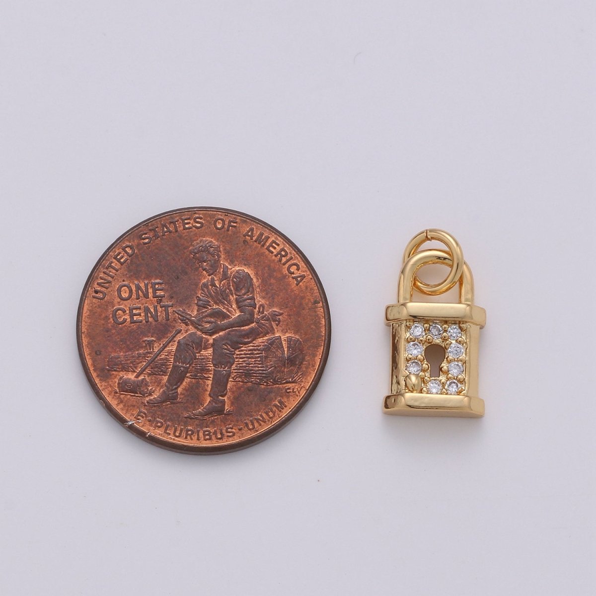 Small Padlock CZ Cubic Zirconia Charm - 18k gold plated over Brass Tiny Gold Lock Micro Pave Charm Pendant Mini Charm for bracelet Earring, D-050 - DLUXCA