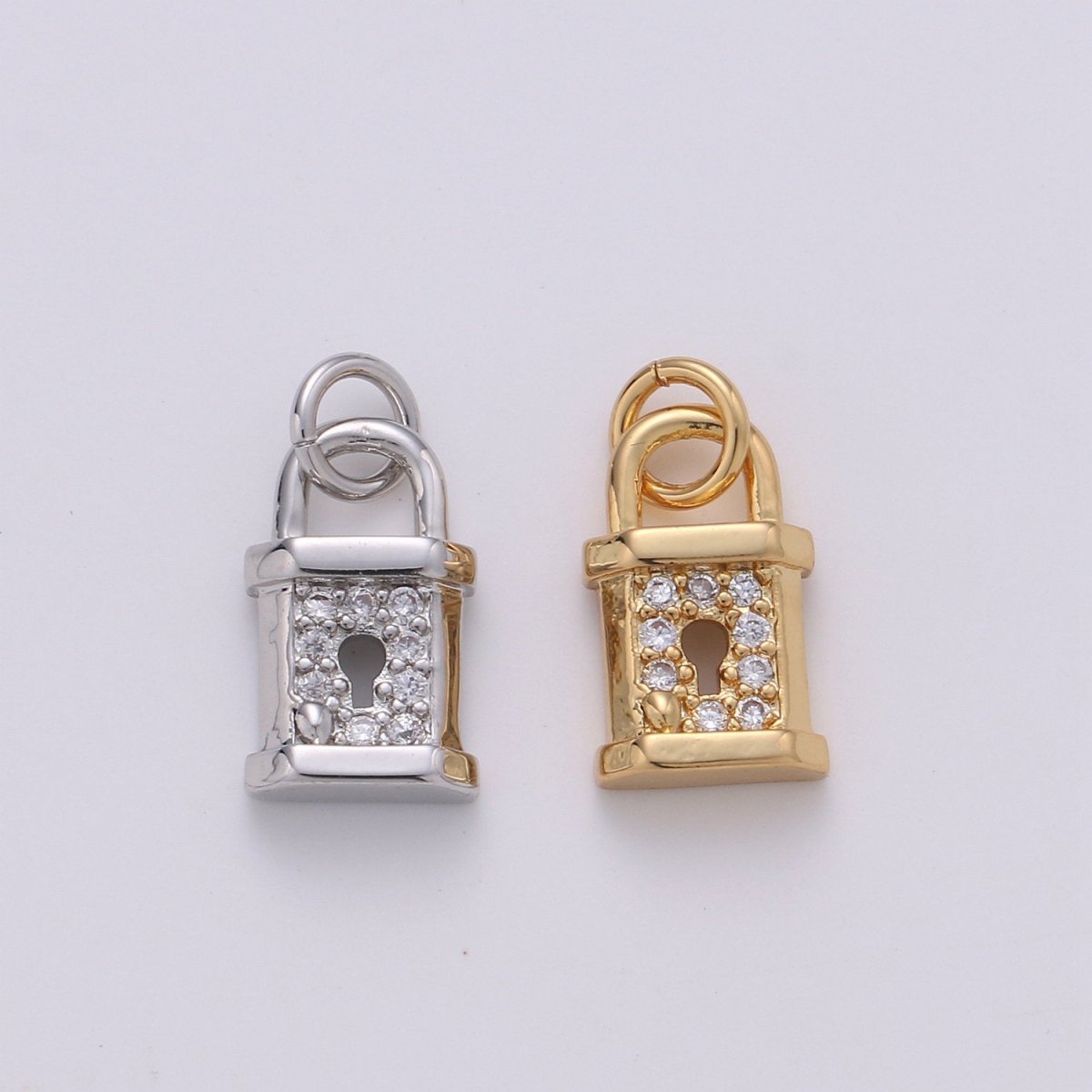 Small Padlock CZ Cubic Zirconia Charm - 18k gold plated over Brass Tiny Gold Lock Micro Pave Charm Pendant Mini Charm for bracelet Earring, D-050 - DLUXCA