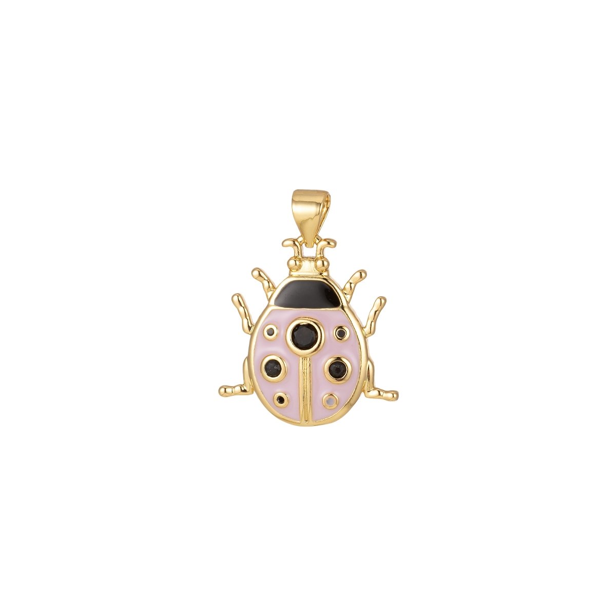 Small Pink Lady Bug Charm Green Enamel Animal Pendant J-311,J-312 - DLUXCA