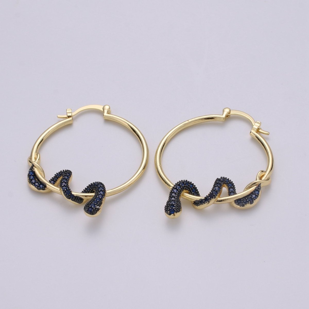 Snake earrings, snake hoop earrings serpent earrings, Gold earrings Micro Pave CZ Earring Jewelry Black Clear Blue Fuchsia Teal Zirconia Q-100 - Q-105 - DLUXCA