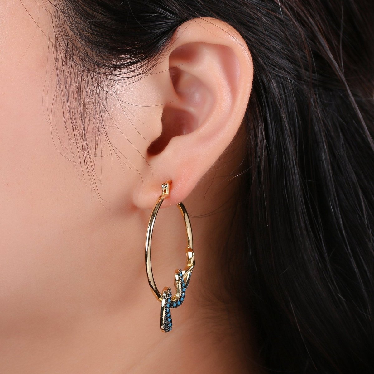 Snake earrings, snake hoop earrings serpent earrings, Gold earrings Micro Pave CZ Earring Jewelry Black Clear Blue Fuchsia Teal Zirconia Q-100 - Q-105 - DLUXCA
