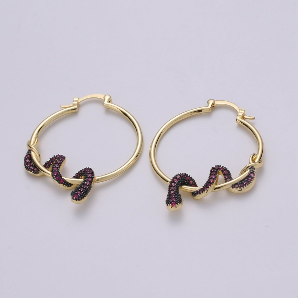 Snake earrings, snake hoop earrings serpent earrings, Gold earrings Micro Pave CZ Earring Jewelry Black Clear Blue Fuchsia Teal Zirconia Q-100 - Q-105 - DLUXCA