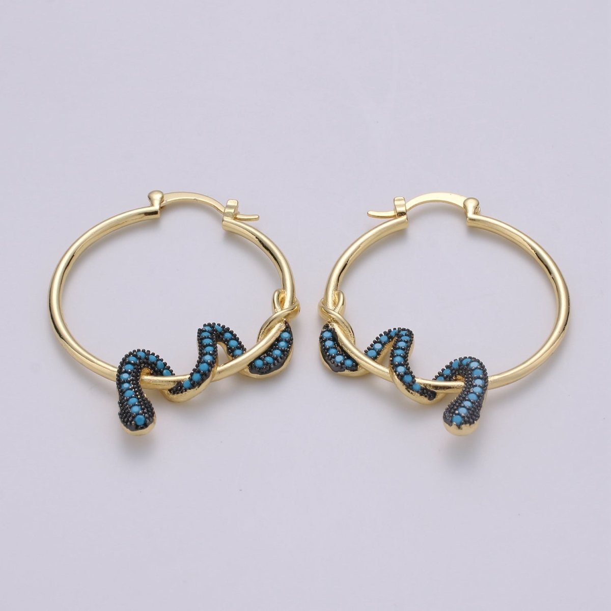 Snake earrings, snake hoop earrings serpent earrings, Gold earrings Micro Pave CZ Earring Jewelry Black Clear Blue Fuchsia Teal Zirconia Q-100 - Q-105 - DLUXCA
