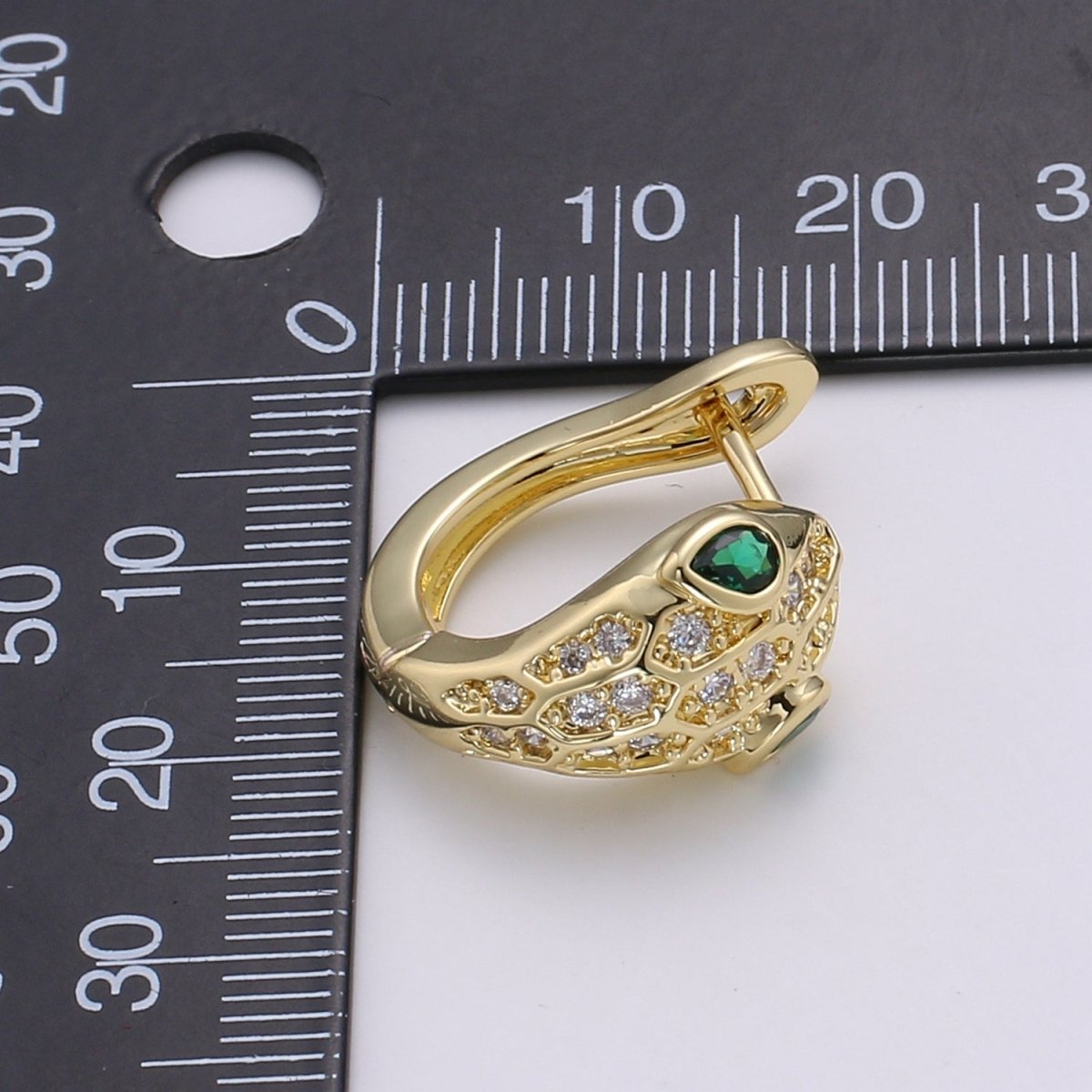 SNAKE Head Emerald Green Zirconia Eye hoops-Snake CZ Pave Cluster earrings -24K Huggie or White Gold hoops Q-362 Q-363 - DLUXCA