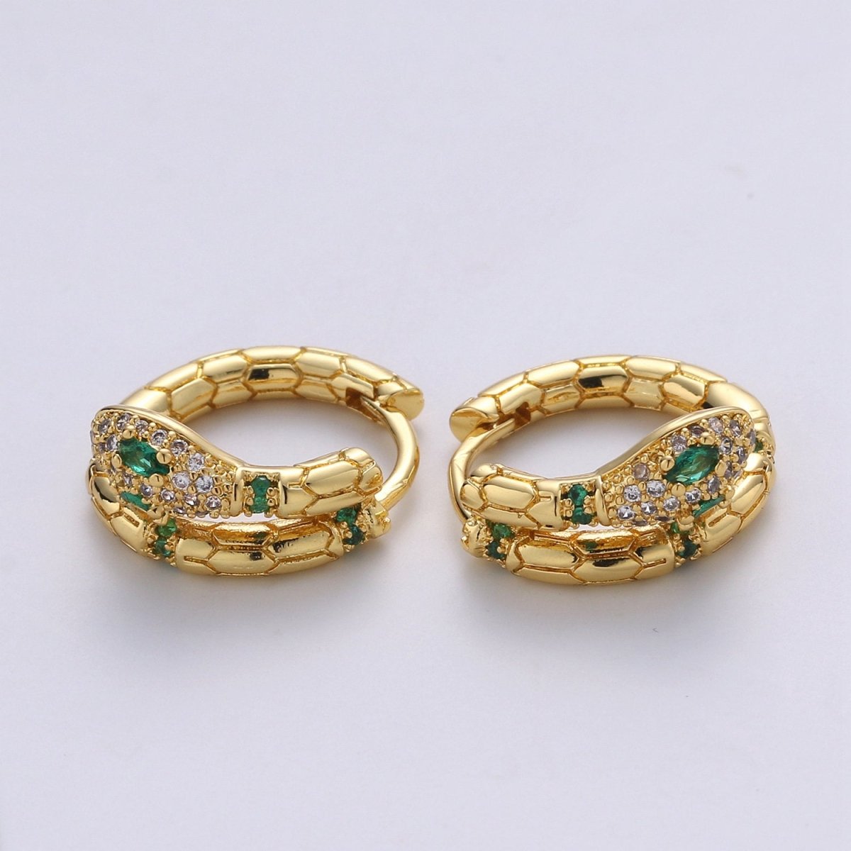 SNAKE hoops - snake earrings - green and blue earrings - 14K Huggie hoops Q-138 Q-139 - DLUXCA
