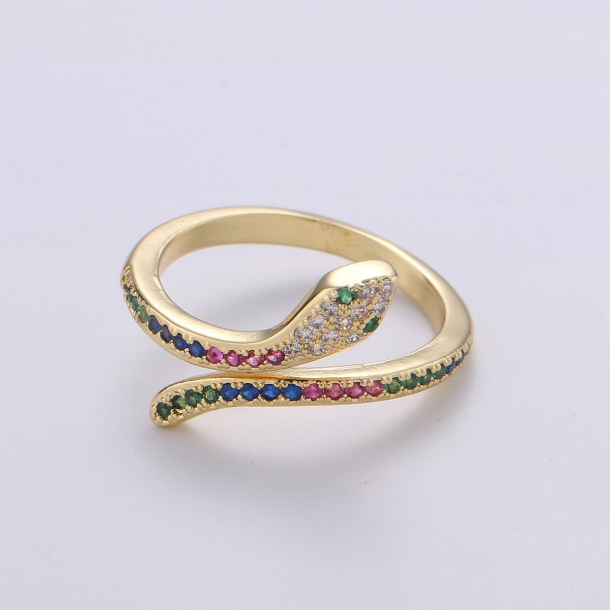 Snake ring, Gold snake ring, Serpent ring, spiral snake ring, wrap ring, snake ring gold, Micro Pave Cz Ring jewelry, R-030 - DLUXCA