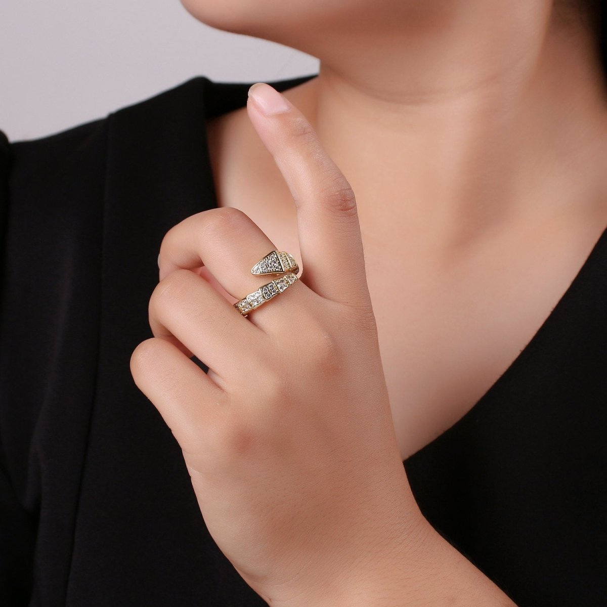 Snake ring, Serpent ring, Chunky ring, spiral snake ring, gold ring, wrap ring, snake gold ring, Adjustable Ring Micro Pave ring R-089 - DLUXCA
