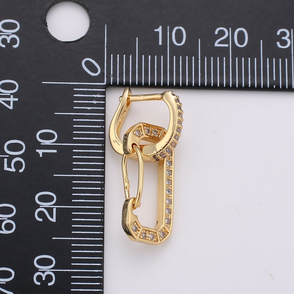 Snap Hook Earring Micro Pave Earring 24k Gold filled Cubic Zirconia Gemstone Gold Statement earring K-581 - DLUXCA