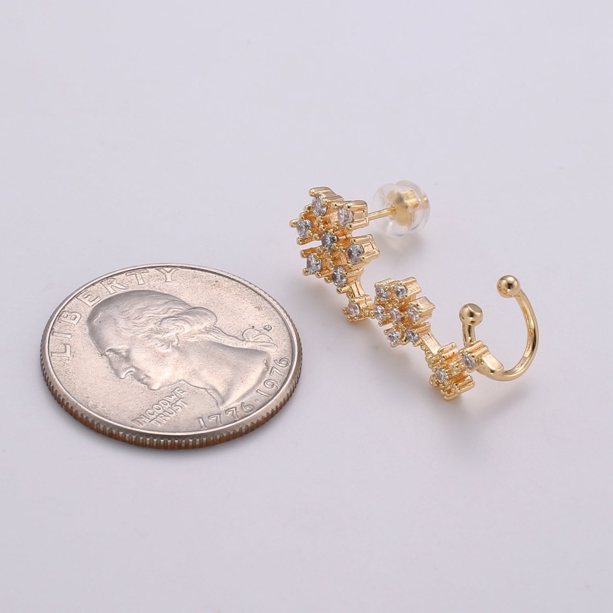 Snow Ear climbers, Gold Ear climber, Gold Snow Flake Stud earrings for women, gift for Valentine, ear crawlers every day jewelry AI-140 - DLUXCA