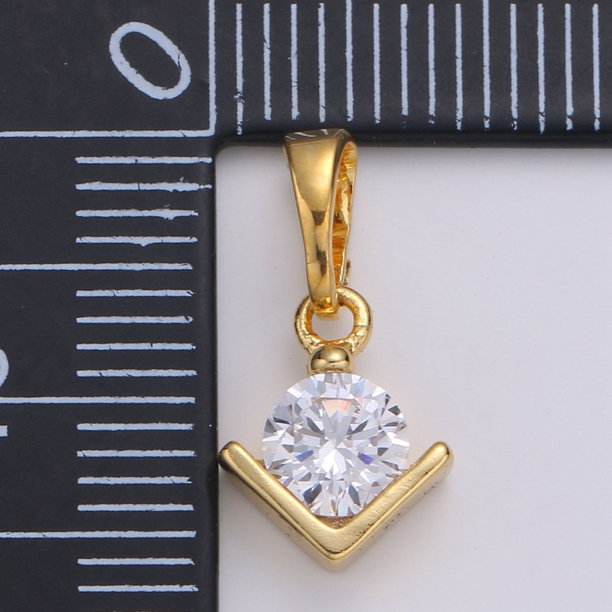 Solitaire "I love You" 24K Gold Plated Charm, V CZ Pendant ,Love Sign Cubic Mini Pendant J-228 - DLUXCA