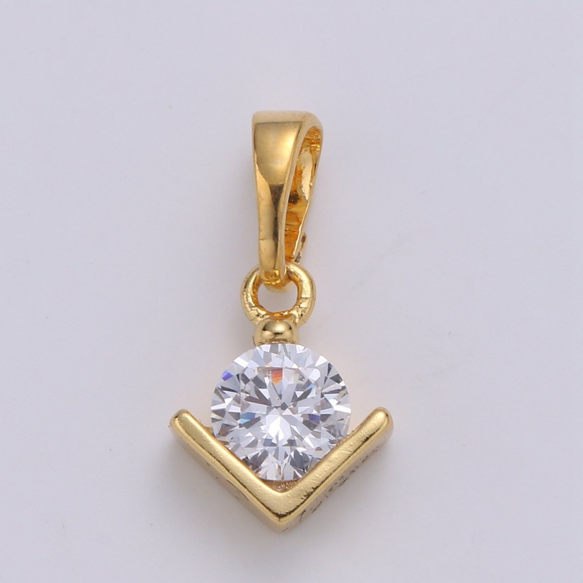 Solitaire "I love You" 24K Gold Plated Charm, V CZ Pendant ,Love Sign Cubic Mini Pendant J-228 - DLUXCA