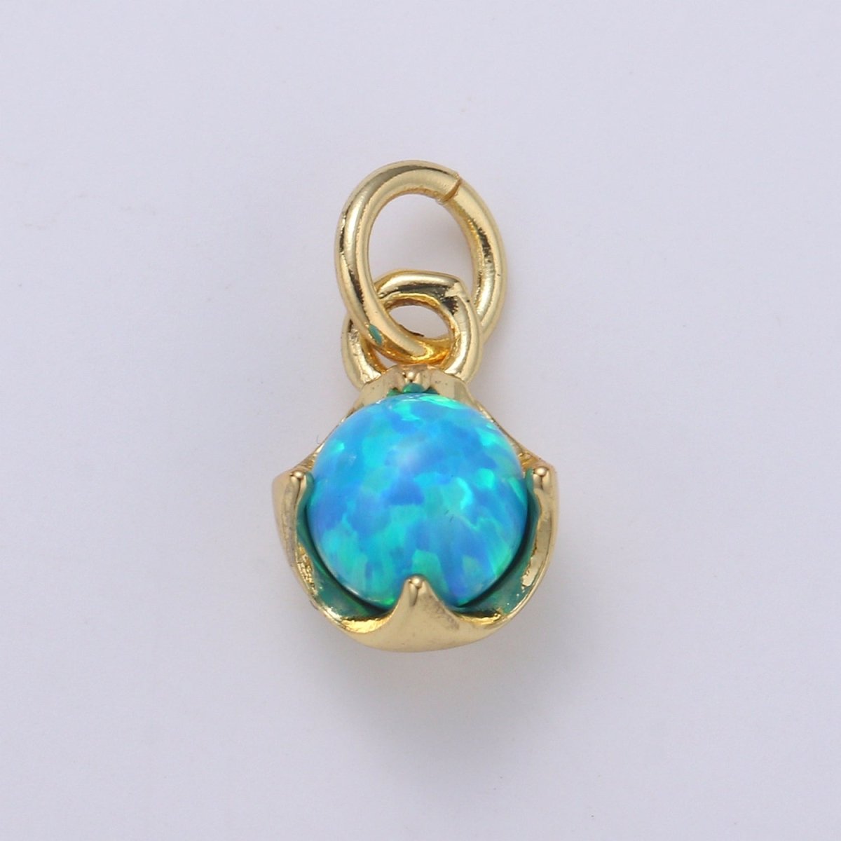 Solitaire Opal Charm, 14K Gold Filled Add on Charm, Round Ball 5mm Diameter Opal Pendant E-037 E-038, E-039, E-040, E-041, E-042, E-043, E-043, E-044, E-045, E-046, E-047, E-048 - DLUXCA