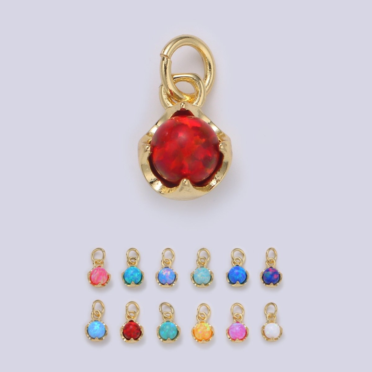 Solitaire Opal Charm, 14K Gold Filled Add on Charm, Round Ball 5mm Diameter Opal Pendant E-037 E-038, E-039, E-040, E-041, E-042, E-043, E-043, E-044, E-045, E-046, E-047, E-048 - DLUXCA