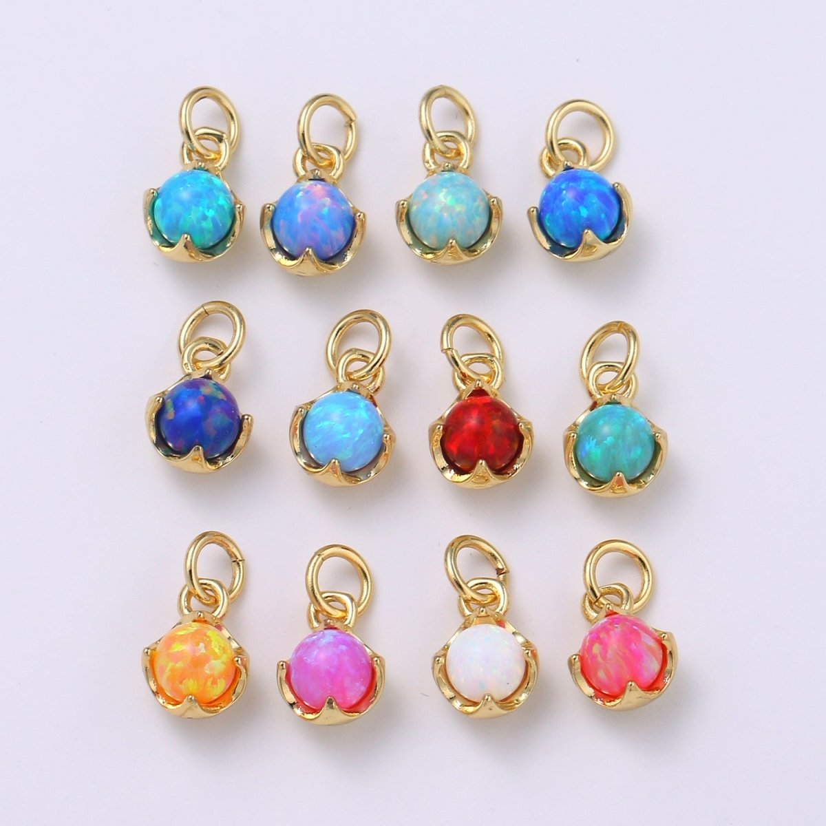 Solitaire Opal Charm, 14K Gold Filled Add on Charm, Round Ball 5mm Diameter Opal Pendant E-037 E-038, E-039, E-040, E-041, E-042, E-043, E-043, E-044, E-045, E-046, E-047, E-048 - DLUXCA
