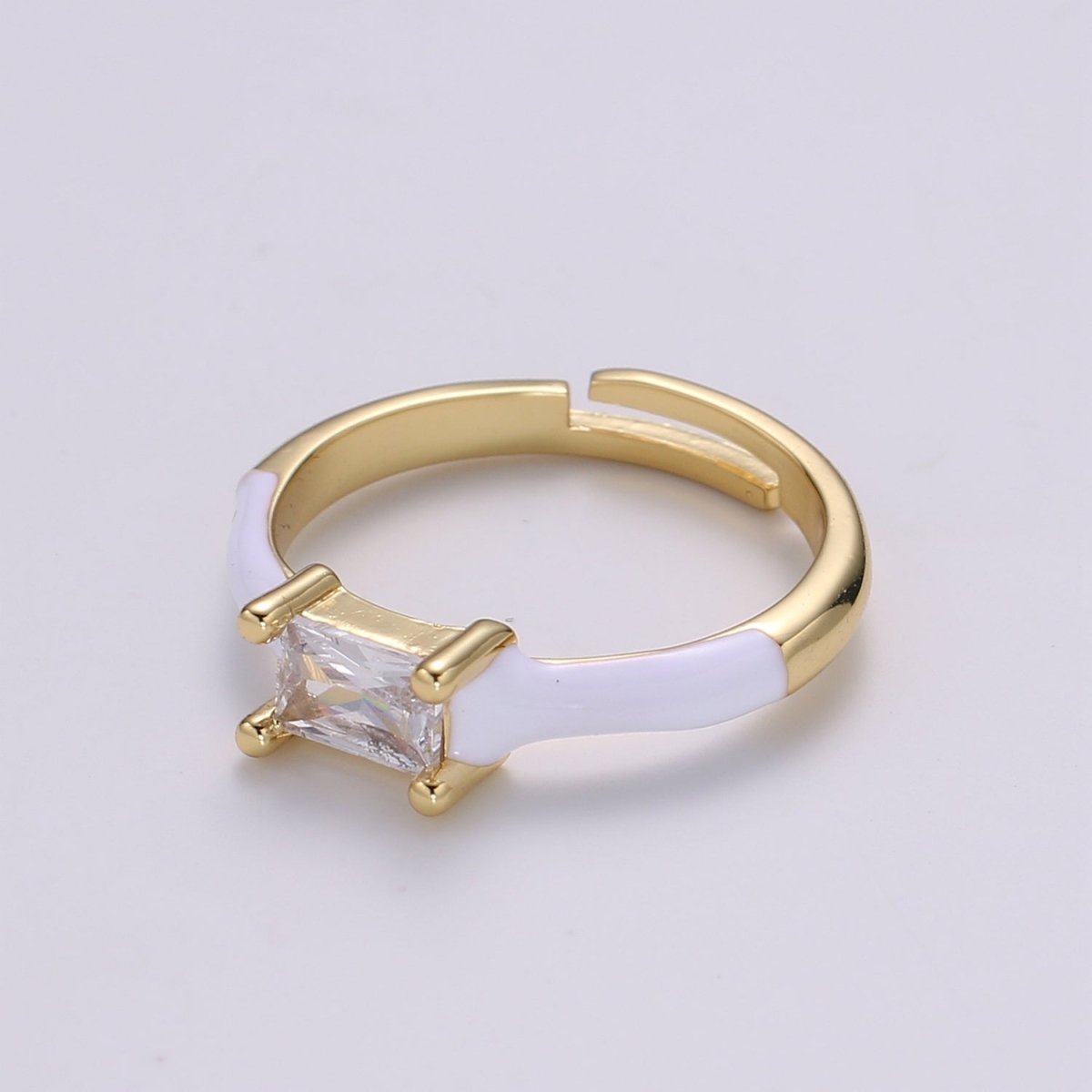 Solo Baguette Ring Gold Cocktail Ring Enamel rectangle ring, gold Colorful Enamel ring, 14k gold filled Adjustable Ring for Statement Ring - DLUXCA