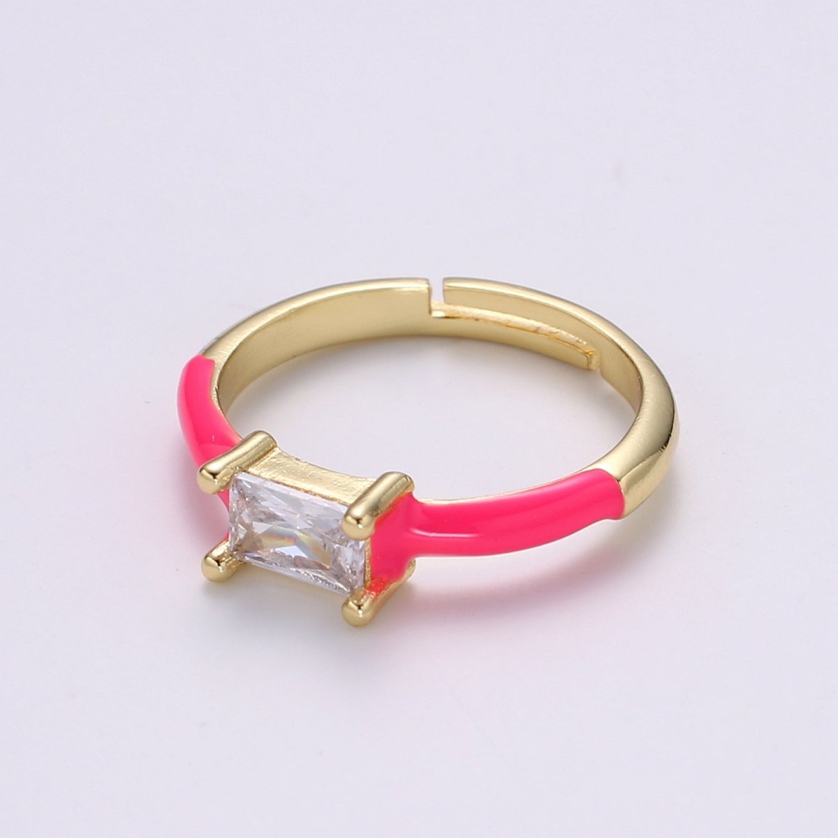 Solo Baguette Ring Gold Cocktail Ring Enamel rectangle ring, gold Colorful Enamel ring, 14k gold filled Adjustable Ring for Statement Ring - DLUXCA