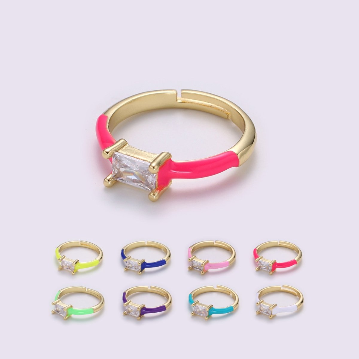 Solo Baguette Ring Gold Cocktail Ring Enamel rectangle ring, gold Colorful Enamel ring, 14k gold filled Adjustable Ring for Statement Ring - DLUXCA